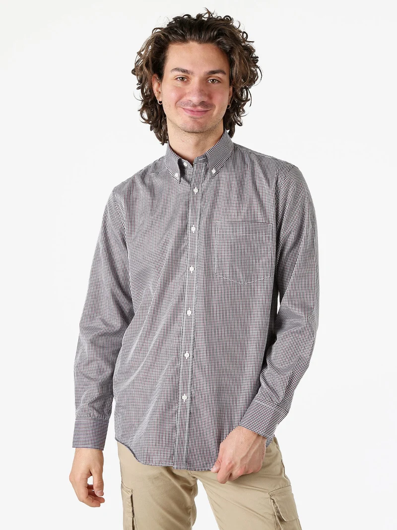 Camicia a quadretti da uomo con maniche lunghe - bordeaux