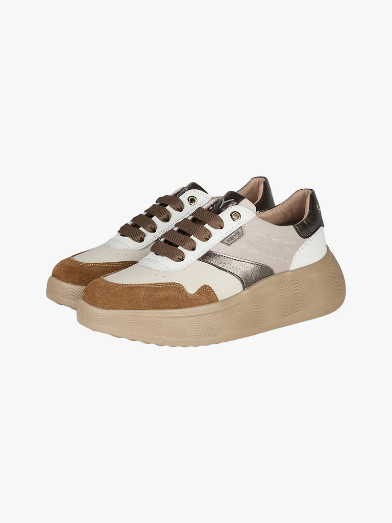 Sneakers donna in pelle con platform - beige