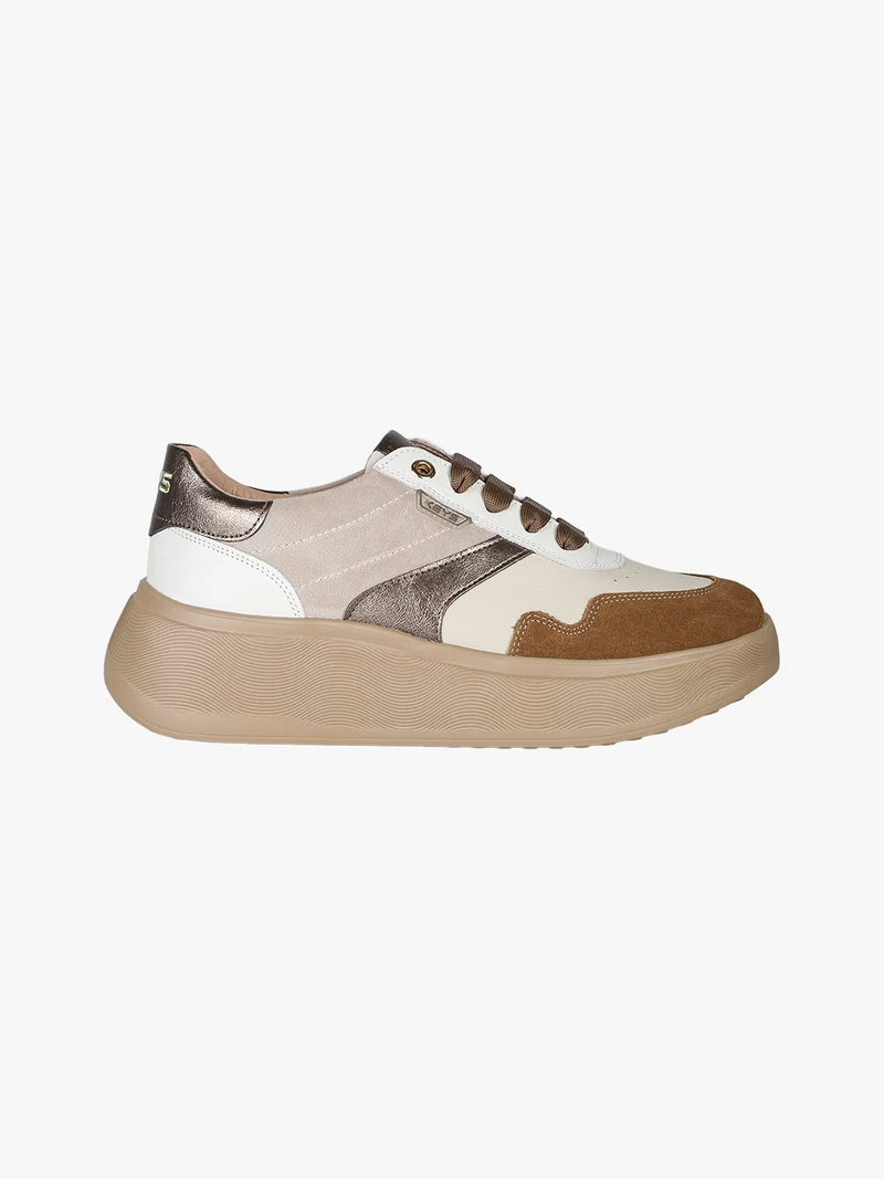 Sneakers donna in pelle con platform - beige