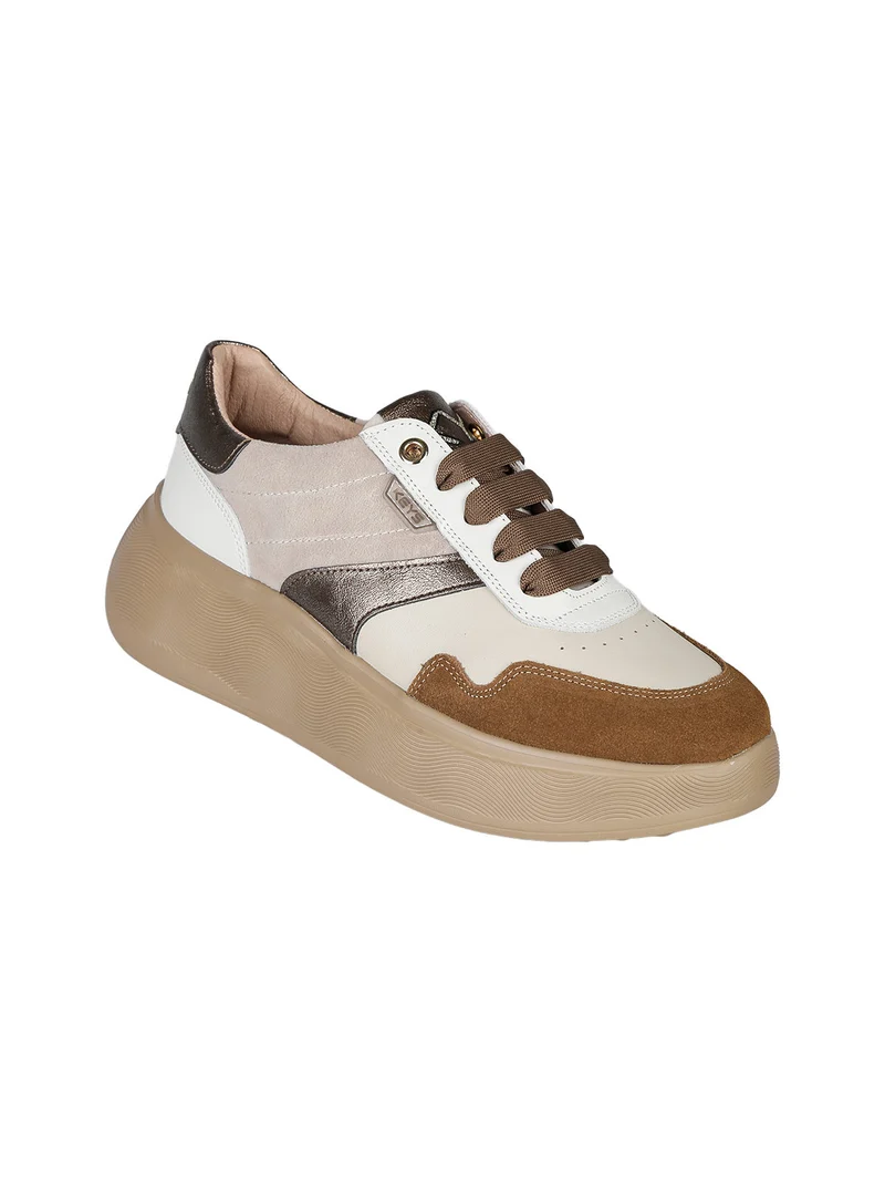 Sneakers donna in pelle con platform - beige