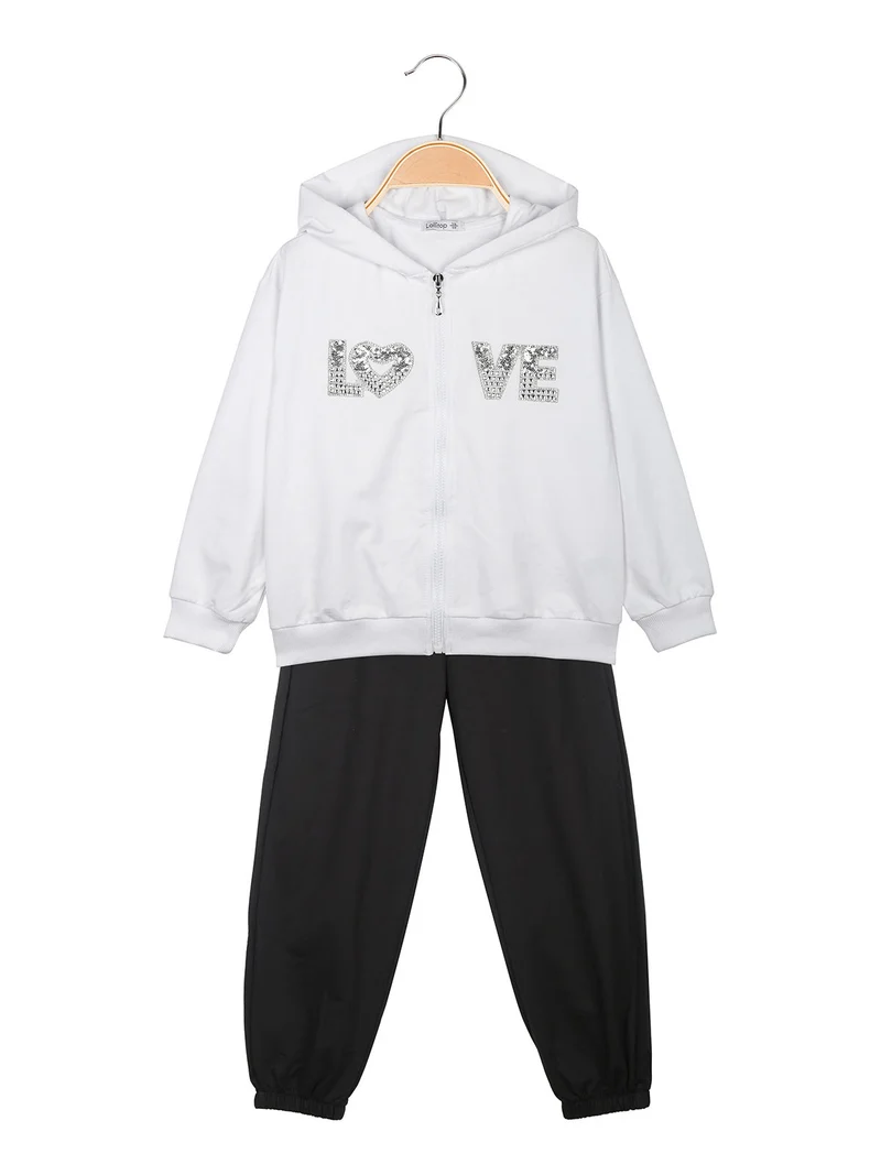 Completo tuta da bambina 3 pezzi con cappuccio e zip - bianco