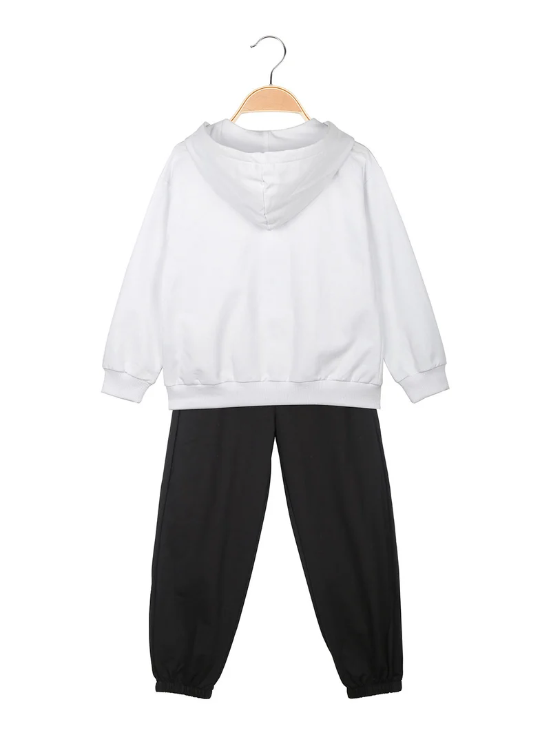 Completo tuta da bambina 3 pezzi con cappuccio e zip - bianco