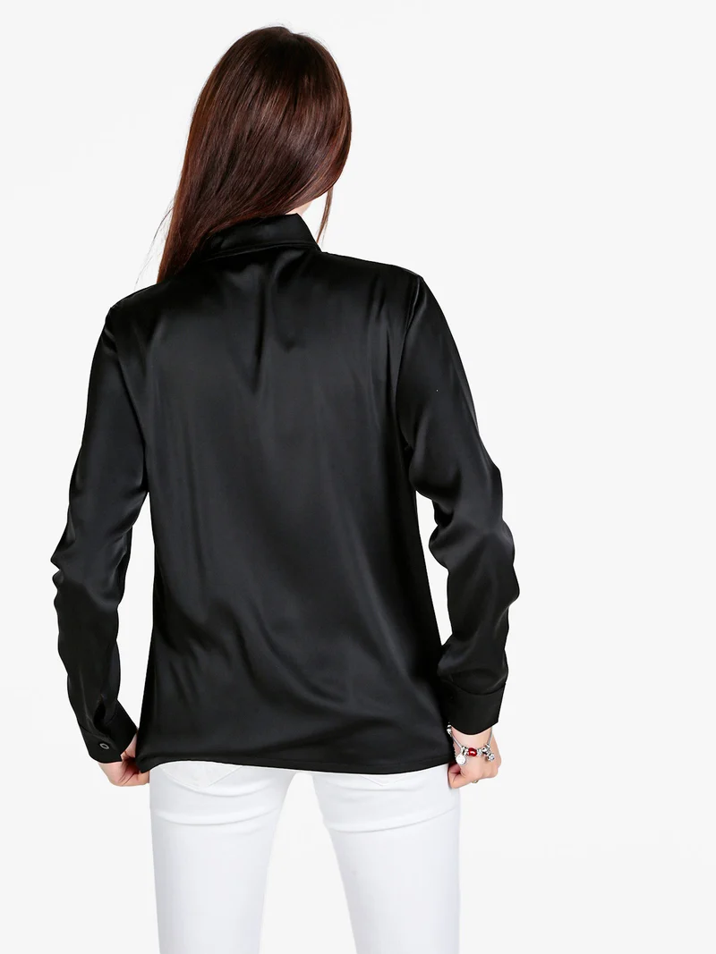 Camicia donna effetto raso con cravattino - nero