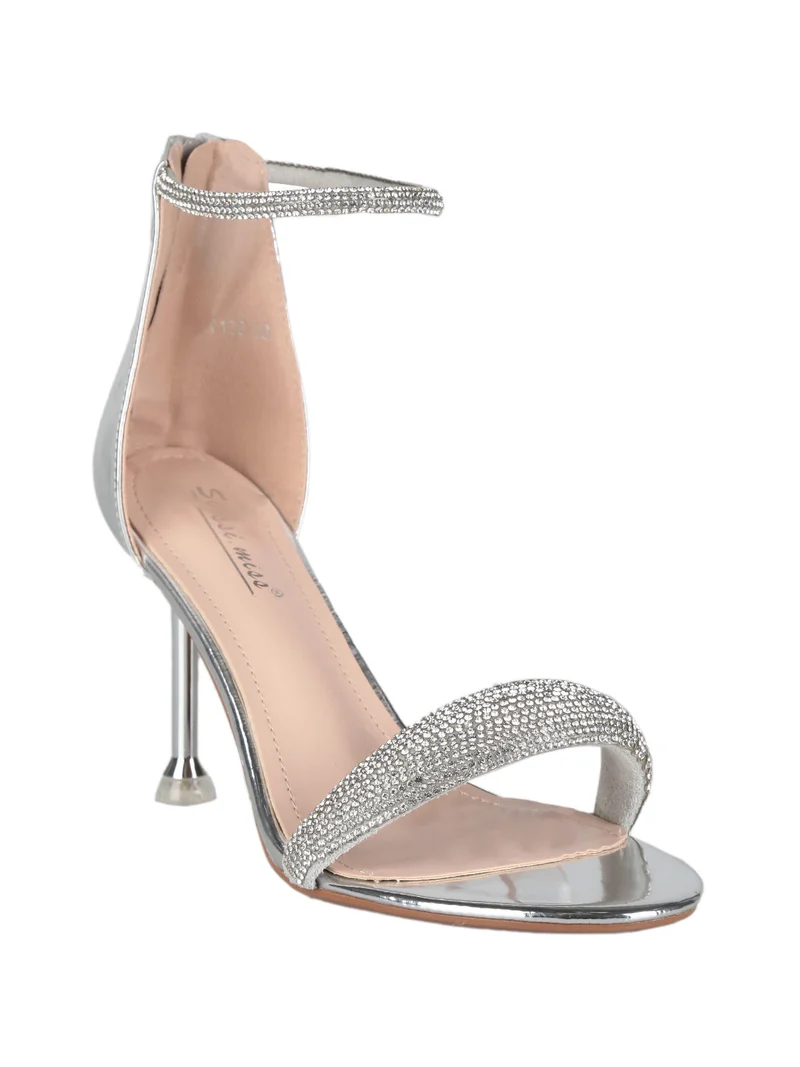 Sandali con strass e tacco a spillo - argento