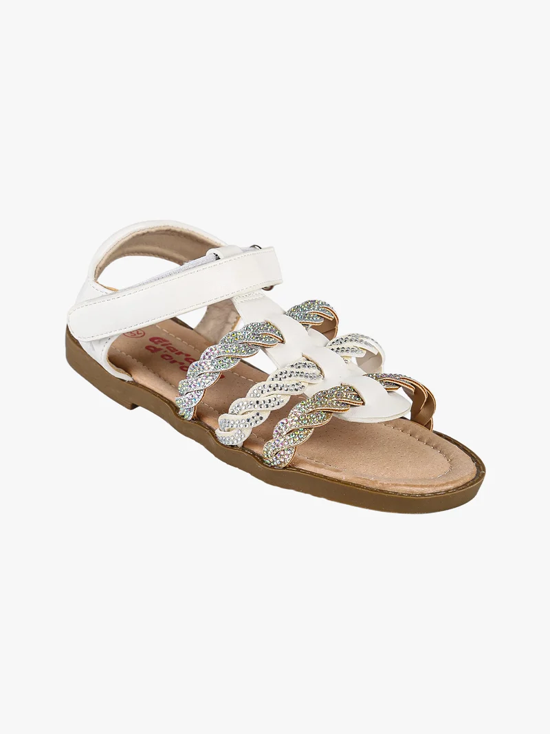 Sandali da ragazza con strass e cinturino a strappo - bianco