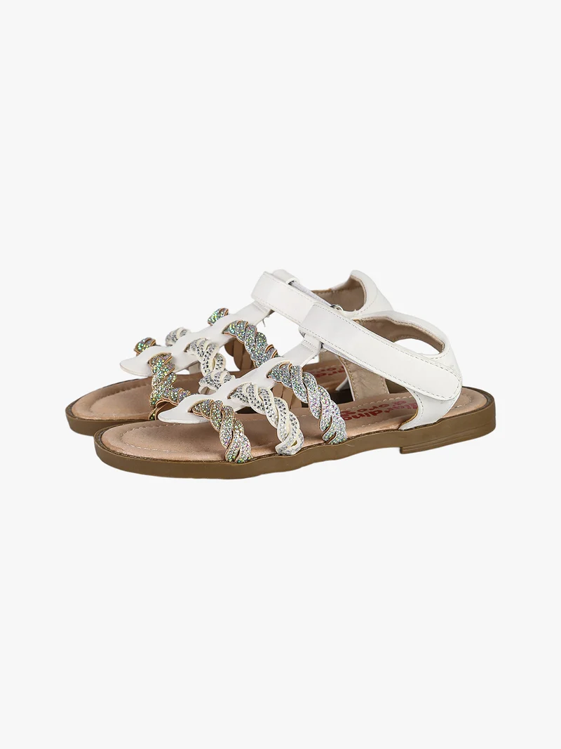 Sandali da ragazza con strass e cinturino a strappo - bianco