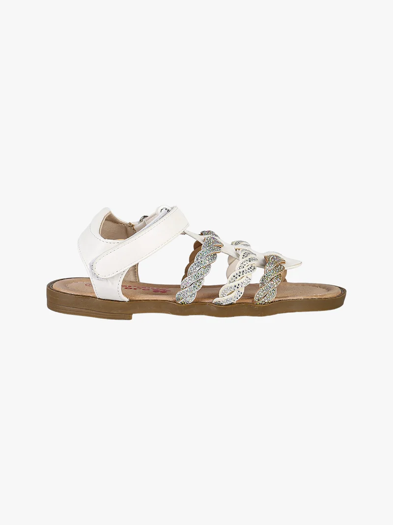 Sandali da ragazza con strass e cinturino a strappo - bianco