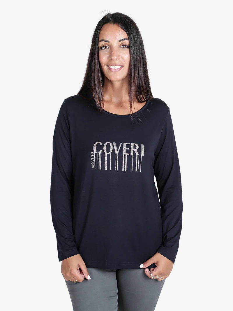 Maglia girocollo da donna con stampa - blu scuro