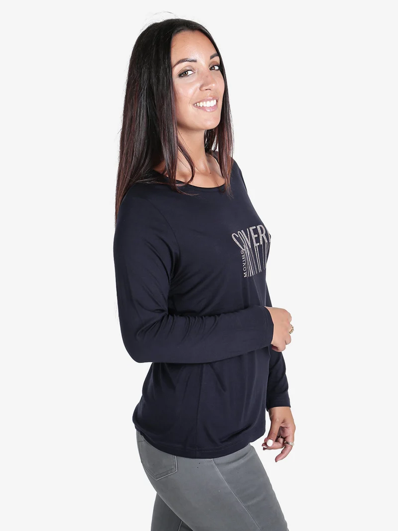 Maglia girocollo da donna con stampa - blu scuro