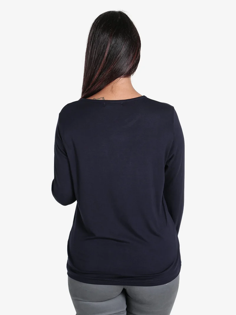 Maglia girocollo da donna con stampa - blu scuro
