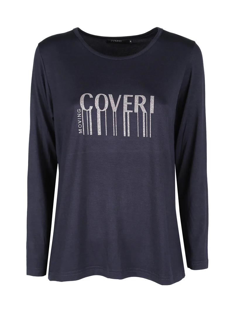Maglia girocollo da donna con stampa - blu scuro