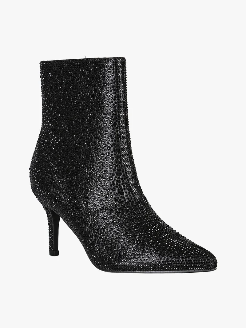 Stivaletti donna con tacco a spillo e micro borchie - nero