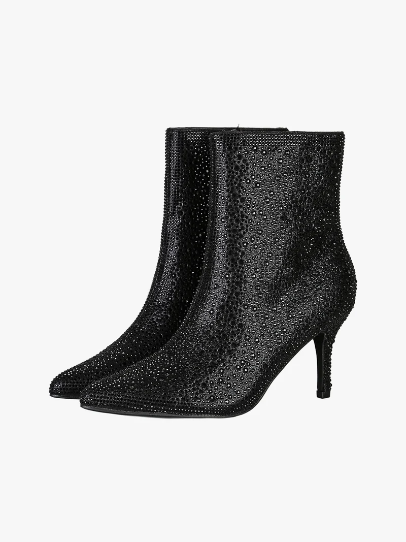 Stivaletti donna con tacco a spillo e micro borchie - nero