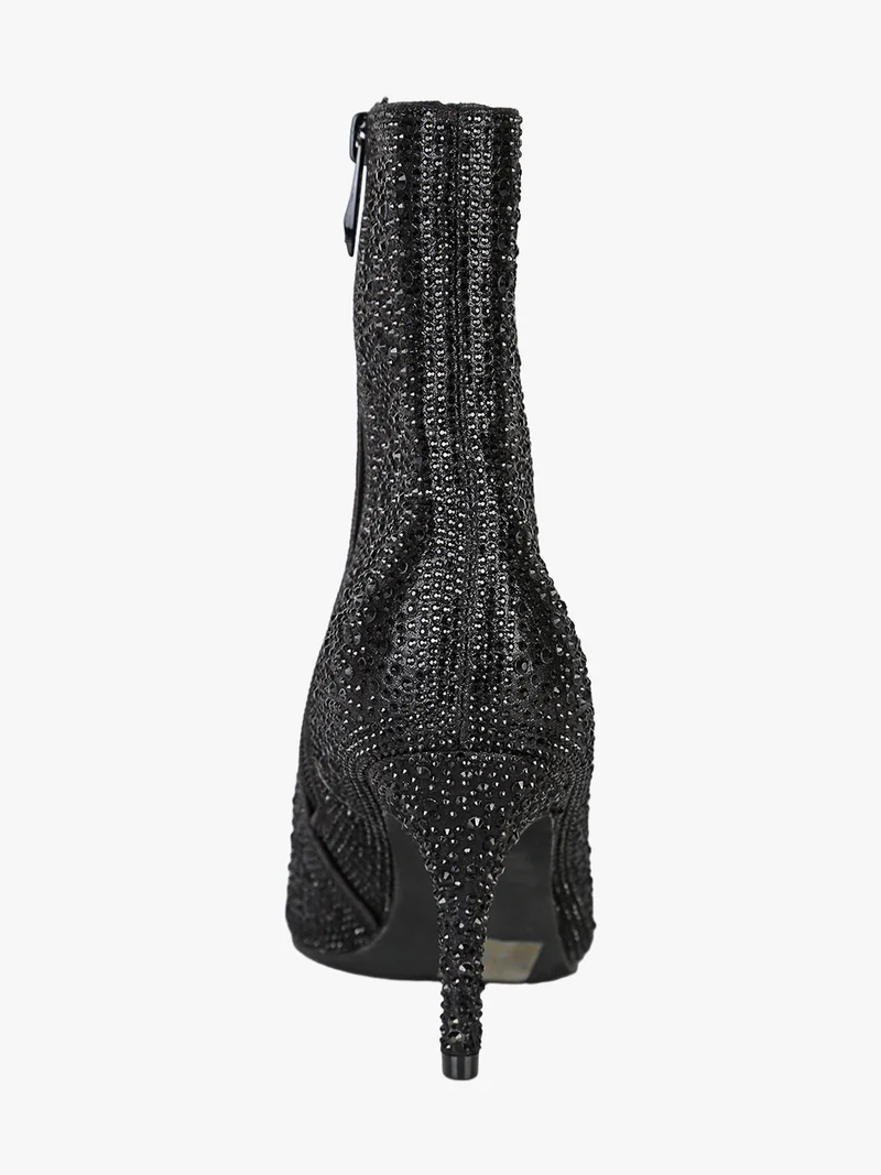 Stivaletti donna con tacco a spillo e micro borchie - nero