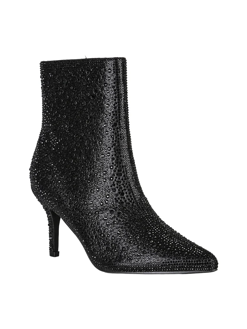 Stivaletti donna con tacco a spillo e micro borchie - nero