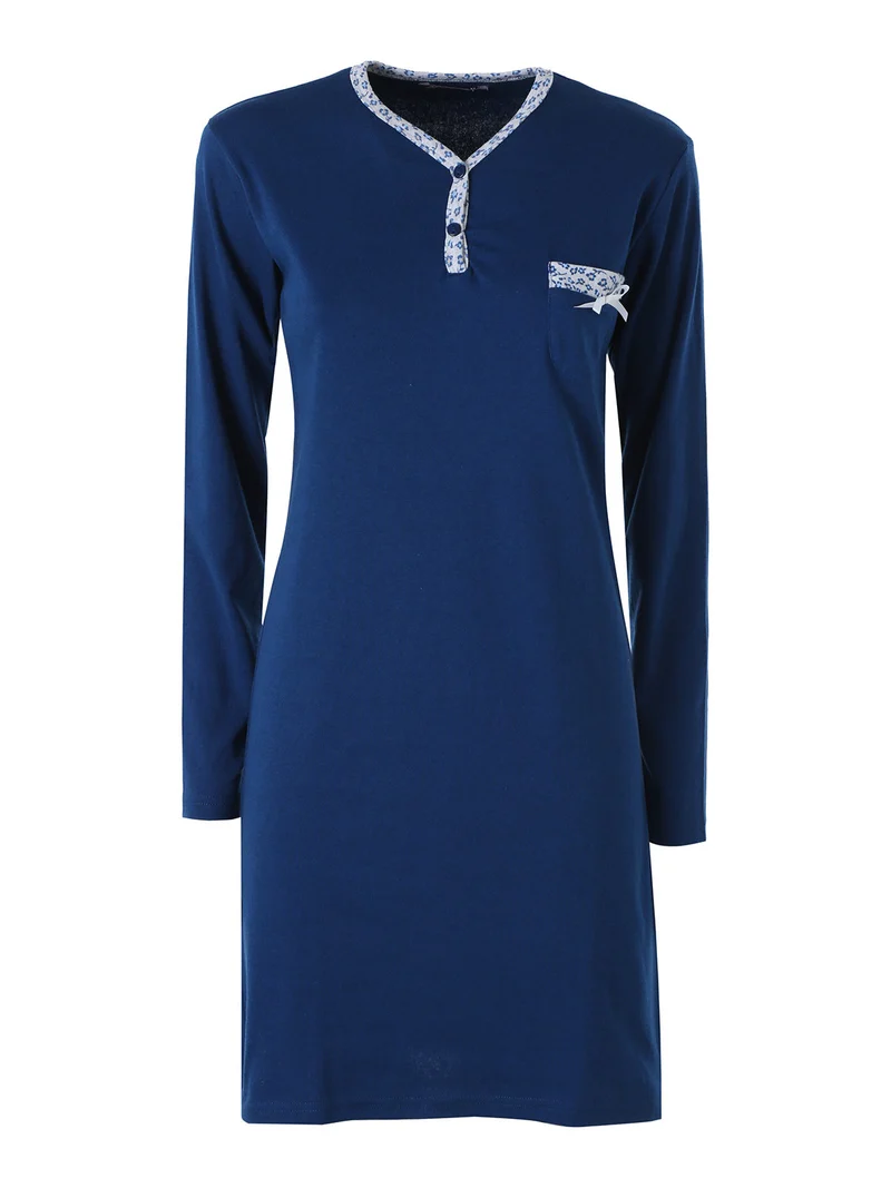 Camicia da notte da donna a maniche lunghe in cotone interlock - blu