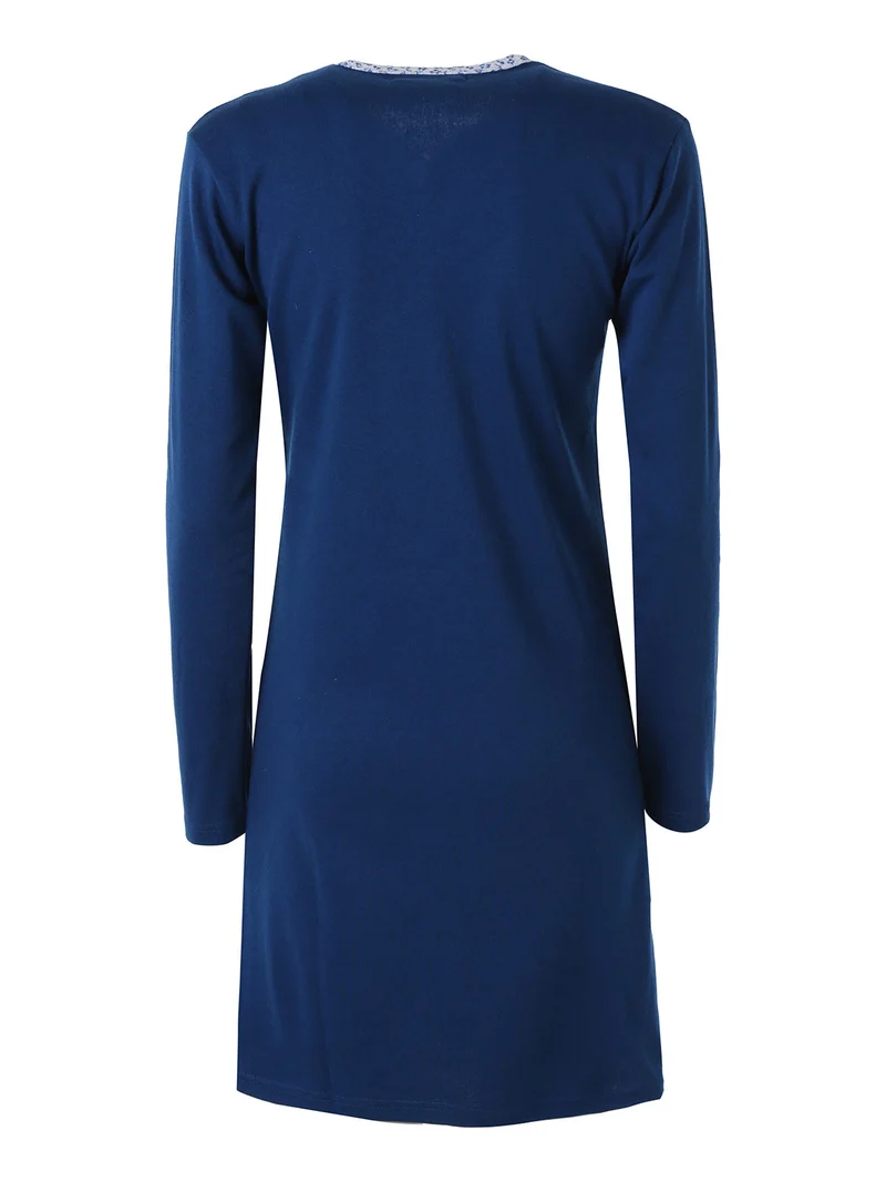 Camicia da notte da donna a maniche lunghe in cotone interlock - blu