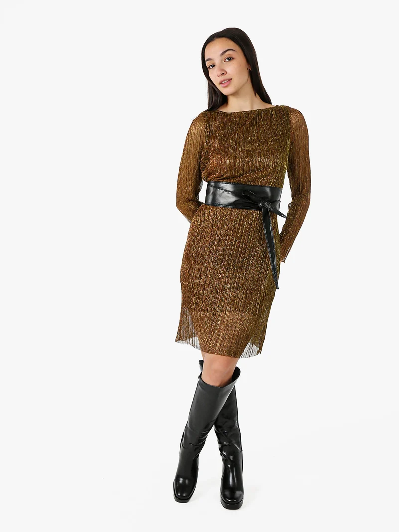 Abito donna in lurex con maniche lunghe velate - oro