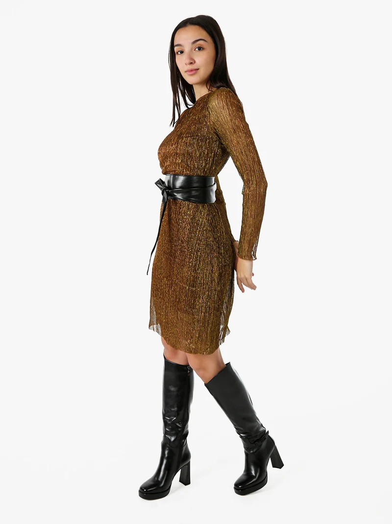 Abito donna in lurex con maniche lunghe velate - oro