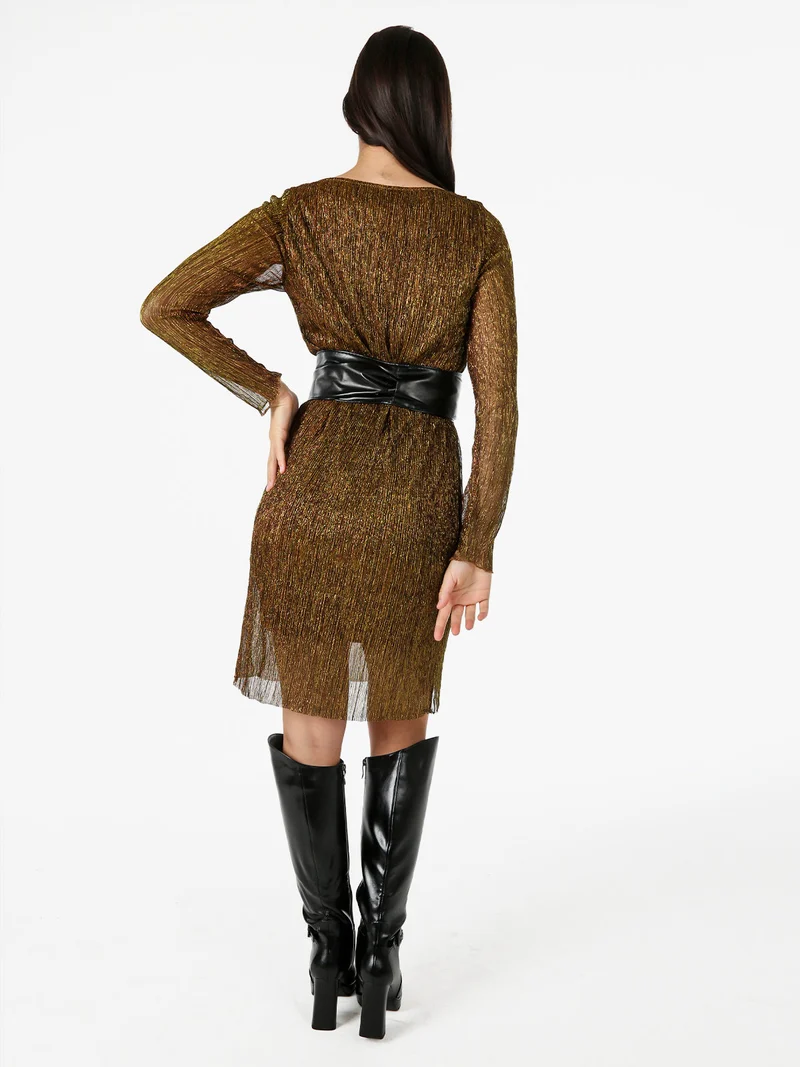 Abito donna in lurex con maniche lunghe velate - oro