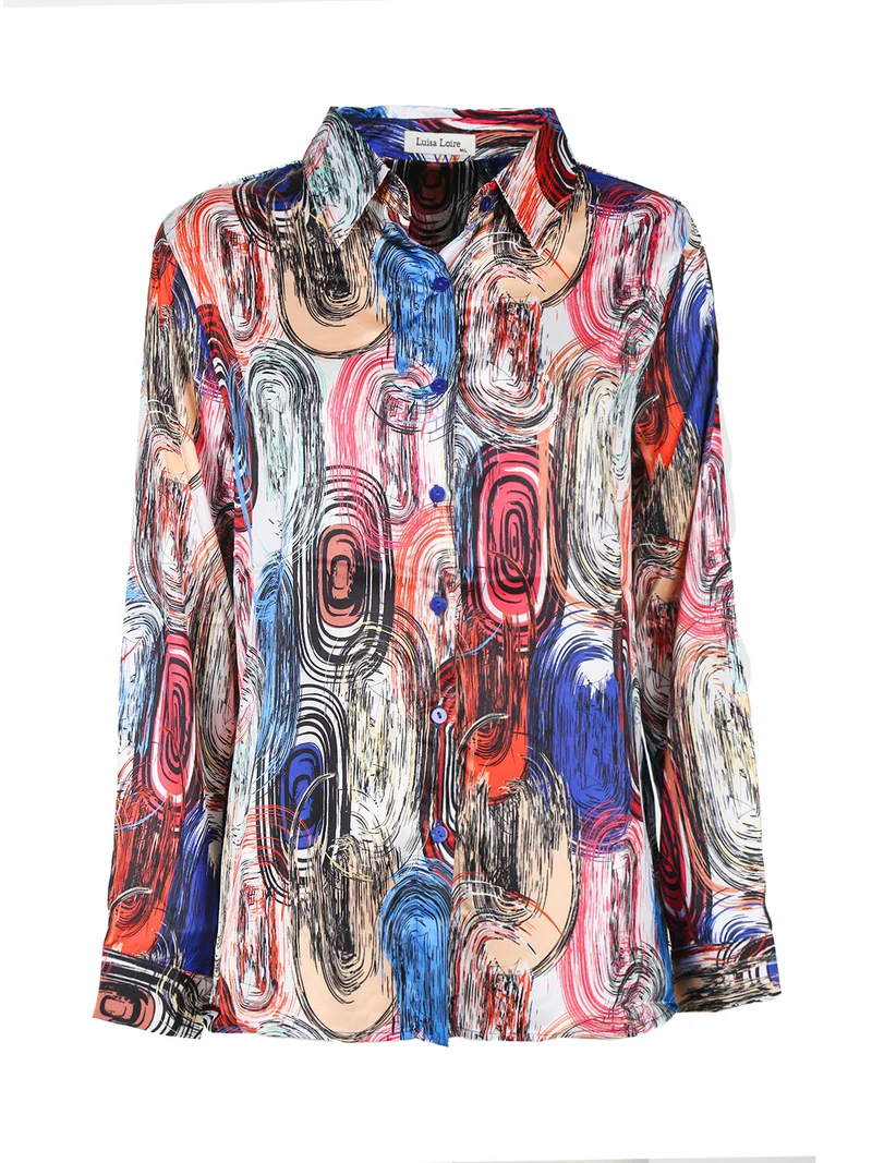 Camicia donna a maniche lunghe con stampa a fantasia - blu