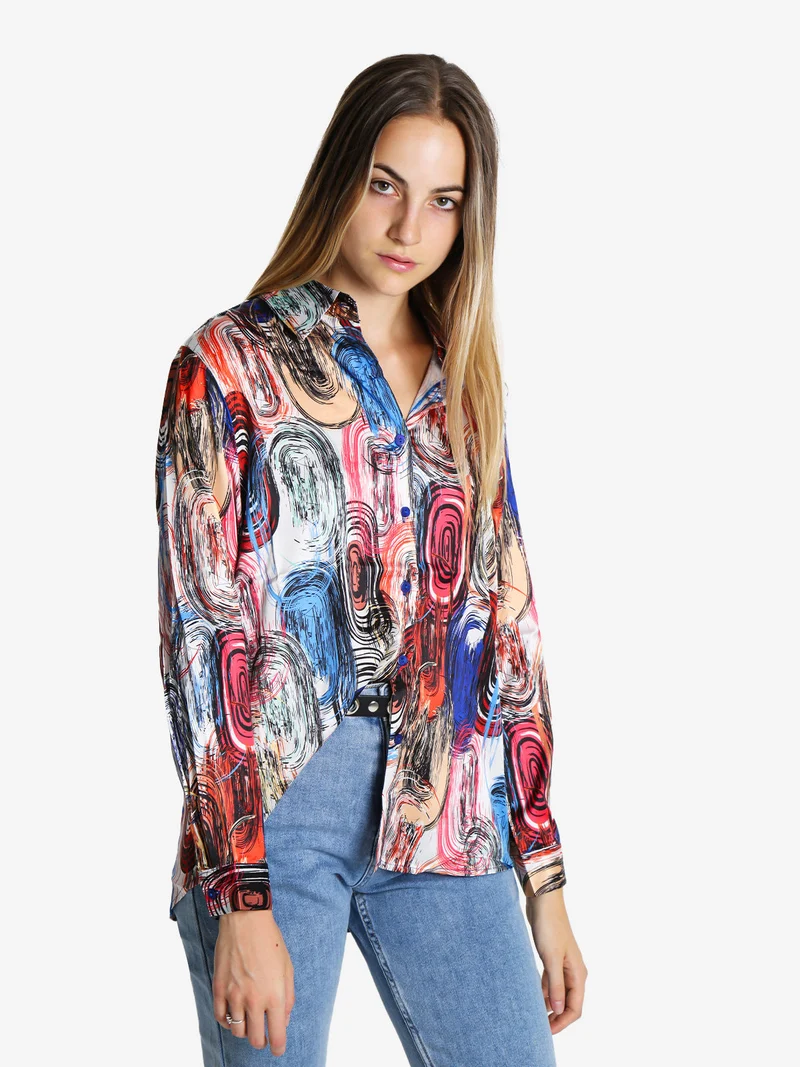 Camicia donna a maniche lunghe con stampa a fantasia - blu