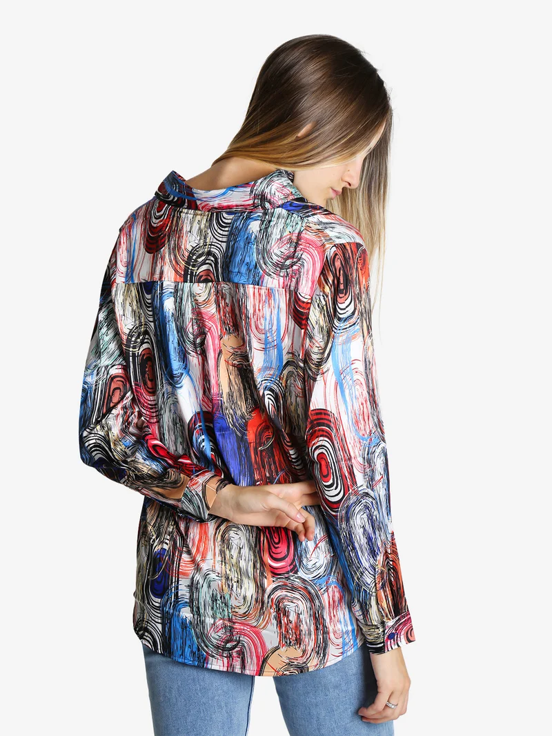 Camicia donna a maniche lunghe con stampa a fantasia - blu