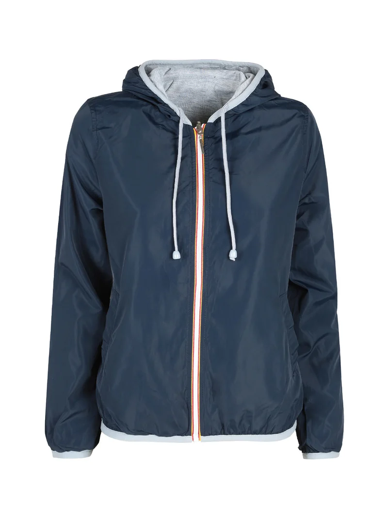 Giacca a vento da donna reversibile con cappuccio - blu scuro