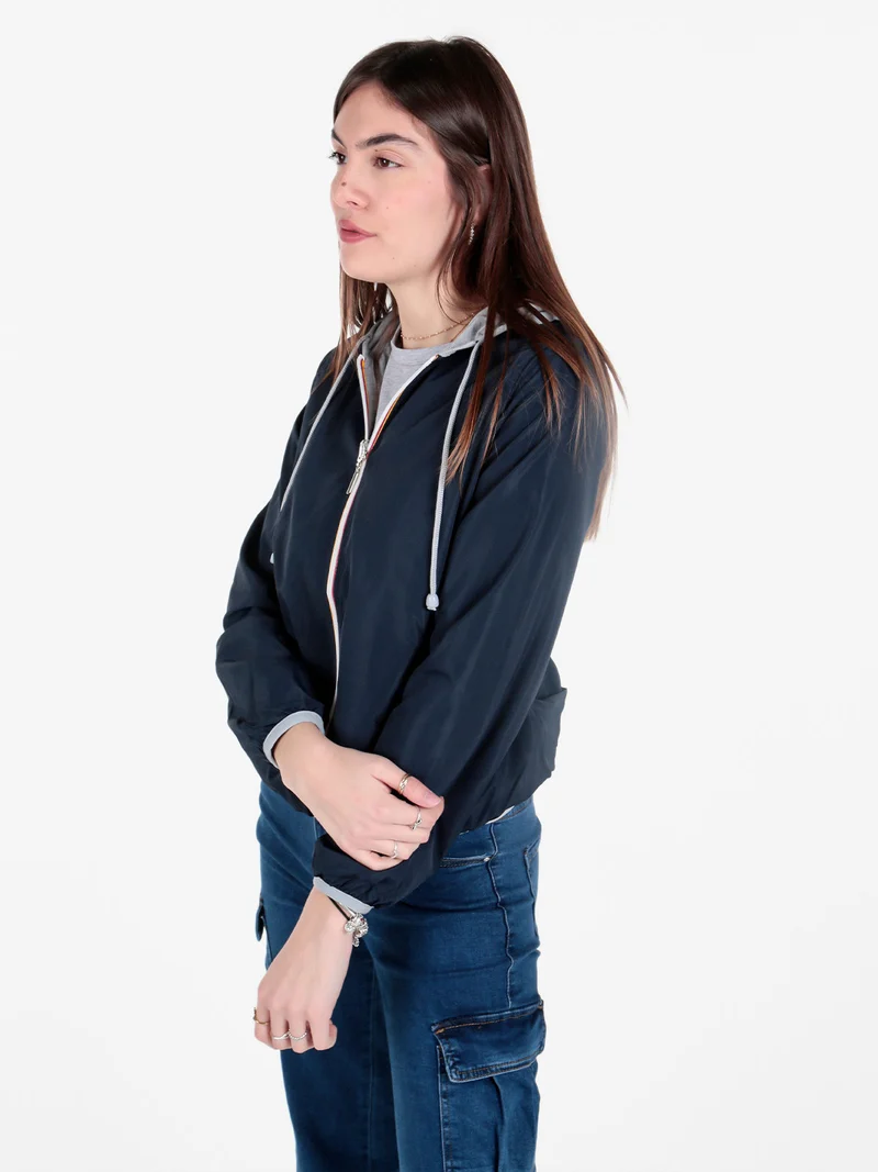 Giacca a vento da donna reversibile con cappuccio - blu scuro