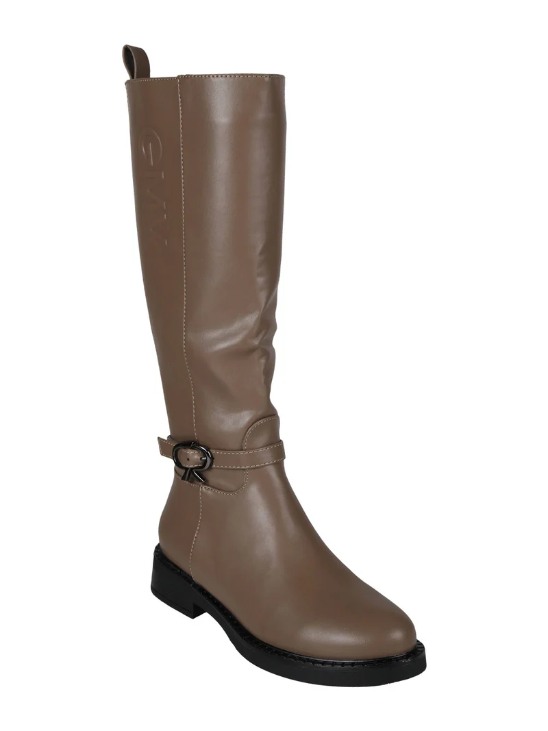 Stivali alti da donna con cinturino - taupe