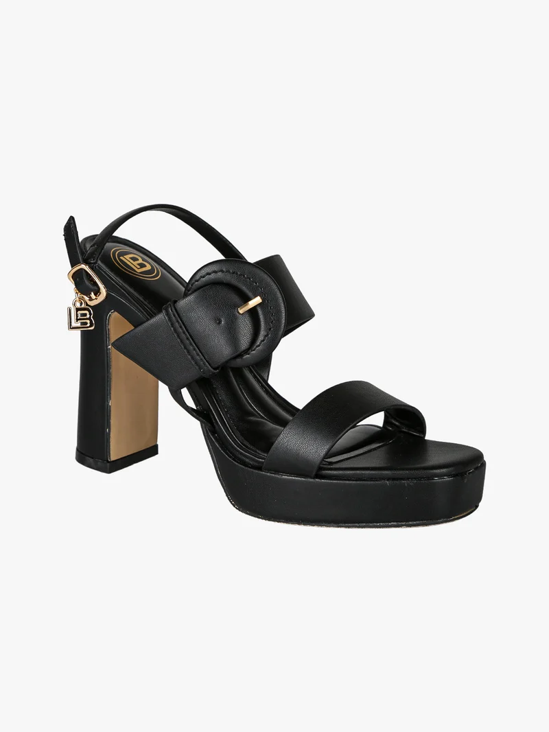 Sandali donna fibbia con tacco e plateau - nero