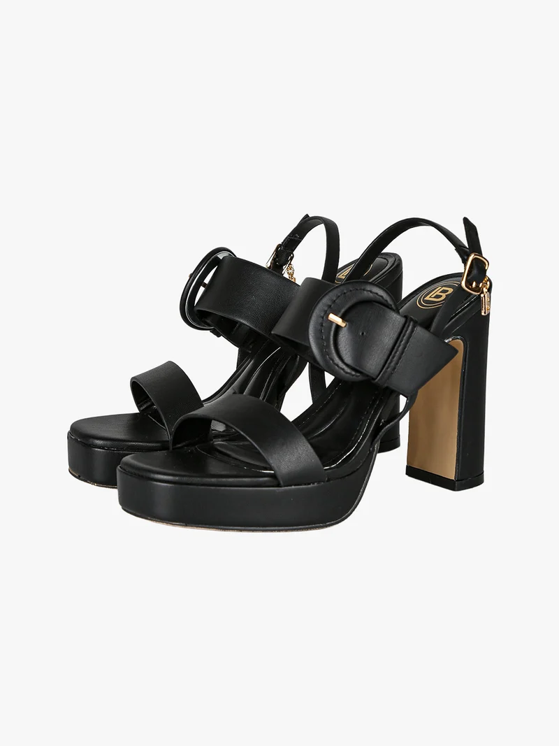 Sandali donna fibbia con tacco e plateau - nero