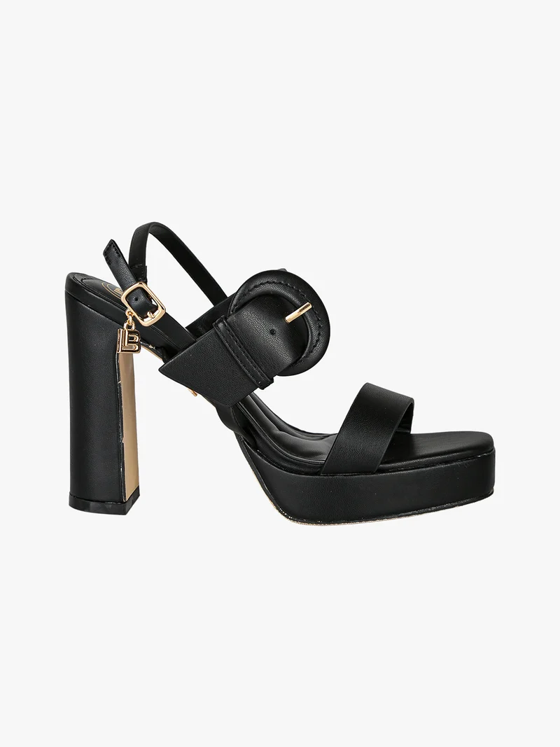 Sandali donna fibbia con tacco e plateau - nero