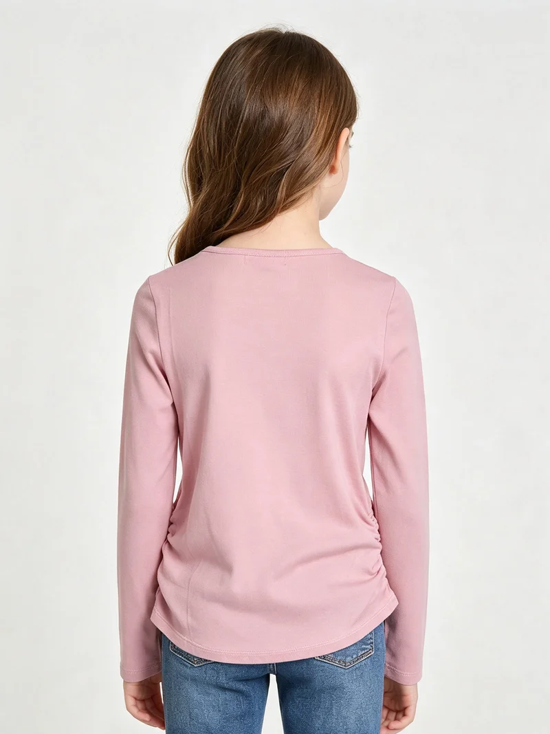 T-shirt da bambina a maniche lunghe con strass - rosa