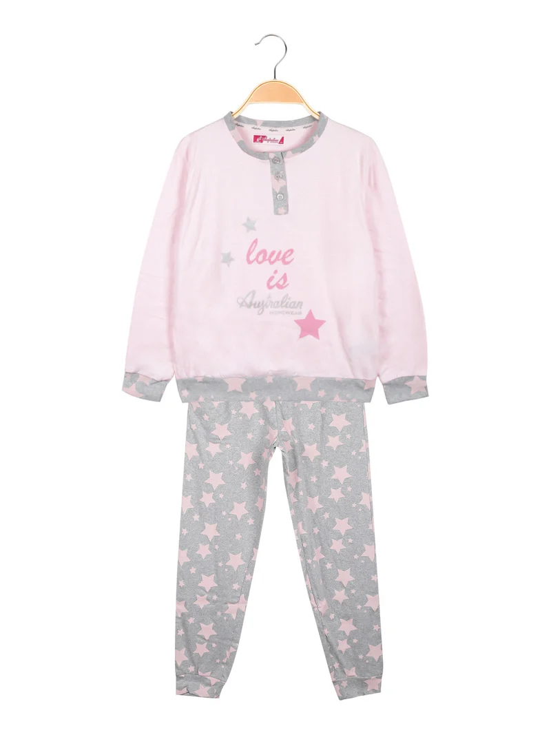 Pigiama lungo da ragazza in caldo cotone - rosa