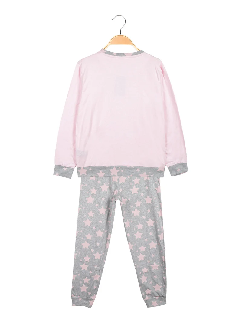 Pigiama lungo da ragazza in caldo cotone - rosa