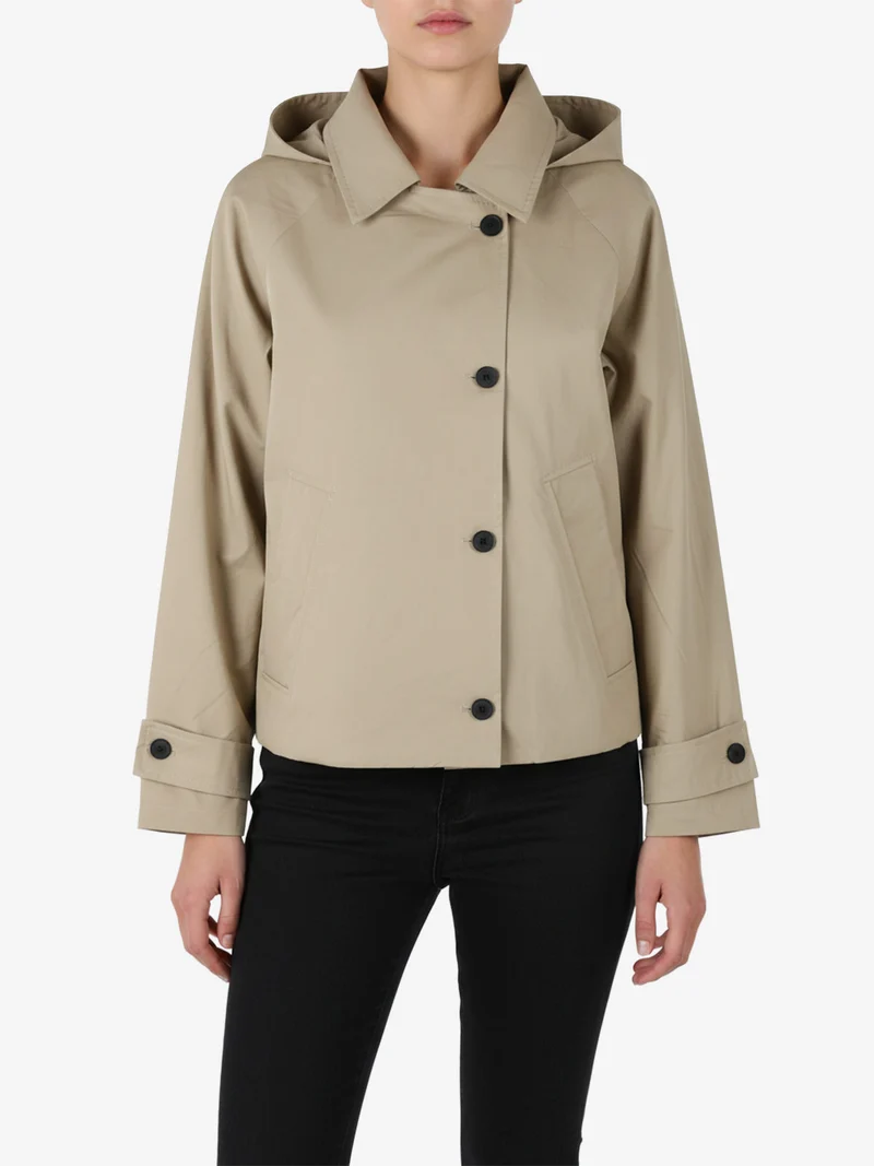 Giacca donna oversize in cotone con maniche a pipistrello e cappuccio - khaki