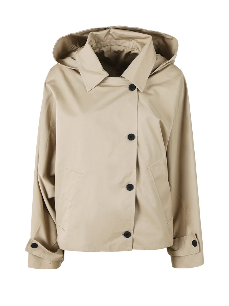 Giacca donna oversize in cotone con maniche a pipistrello e cappuccio - khaki