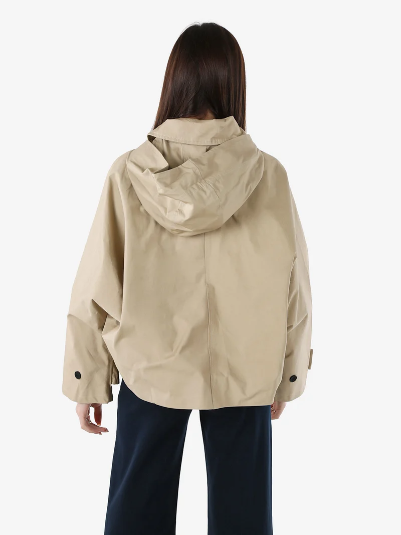 Giacca donna oversize in cotone con maniche a pipistrello e cappuccio - khaki