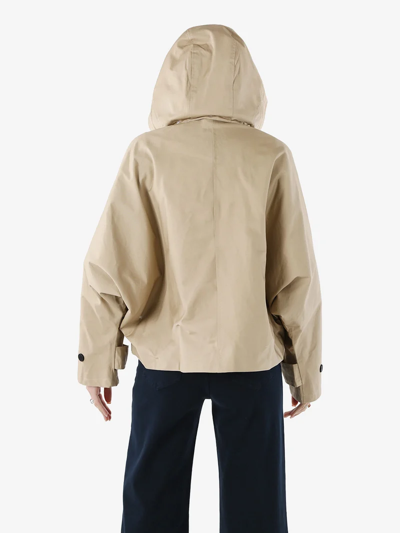 Giacca donna oversize in cotone con maniche a pipistrello e cappuccio - khaki