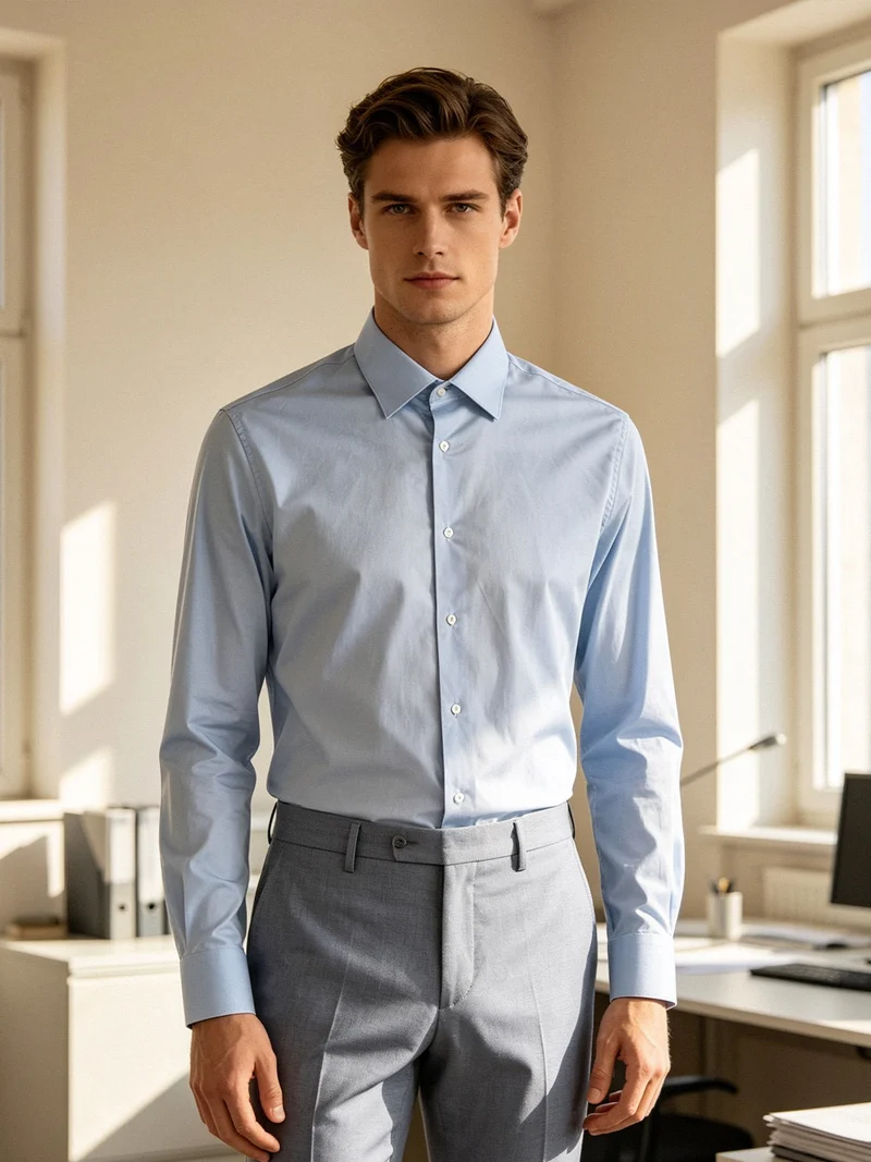 Camicia manica lunga uomo slim fit - celeste