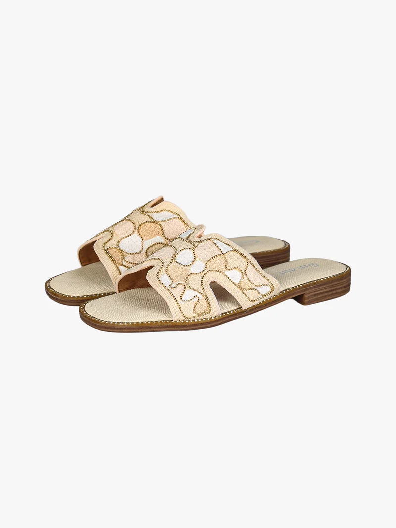 Ciabatte basse da donna con fascia in tessuto - beige
