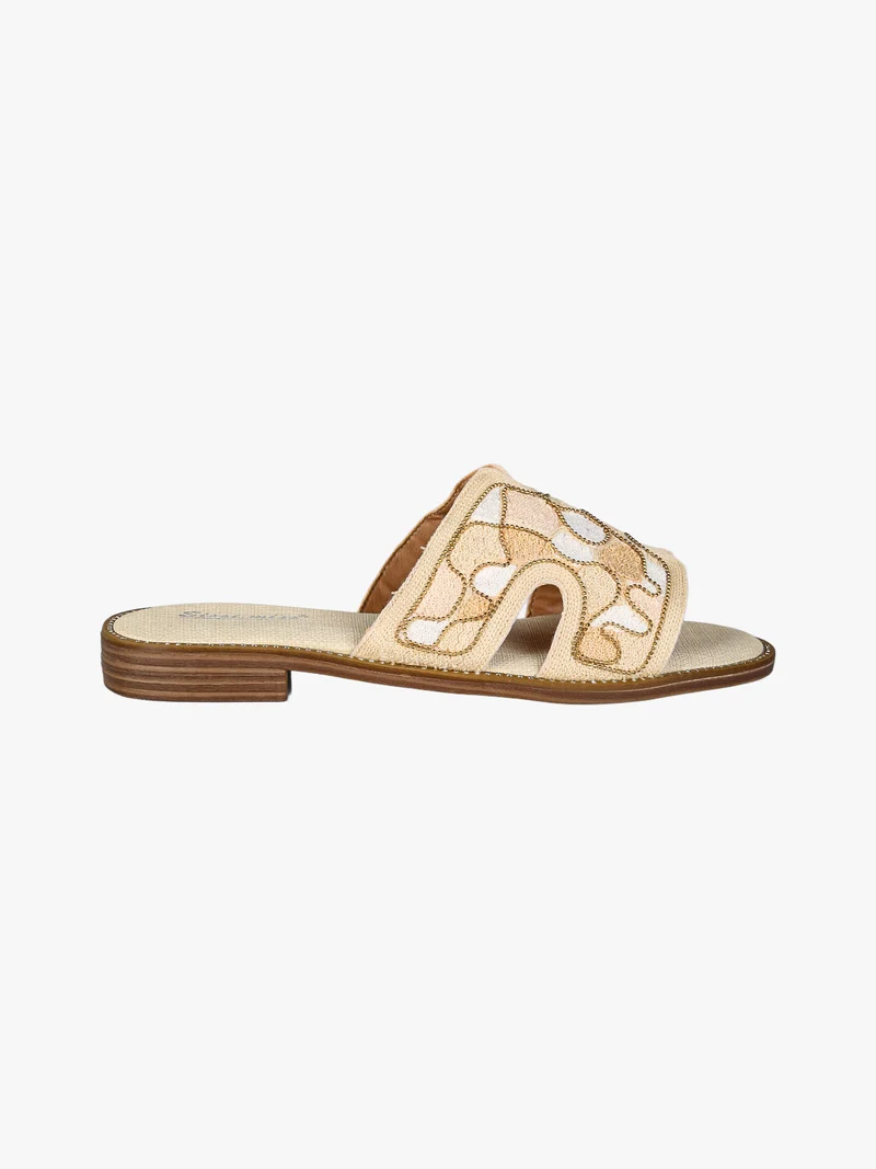 Ciabatte basse da donna con fascia in tessuto - beige