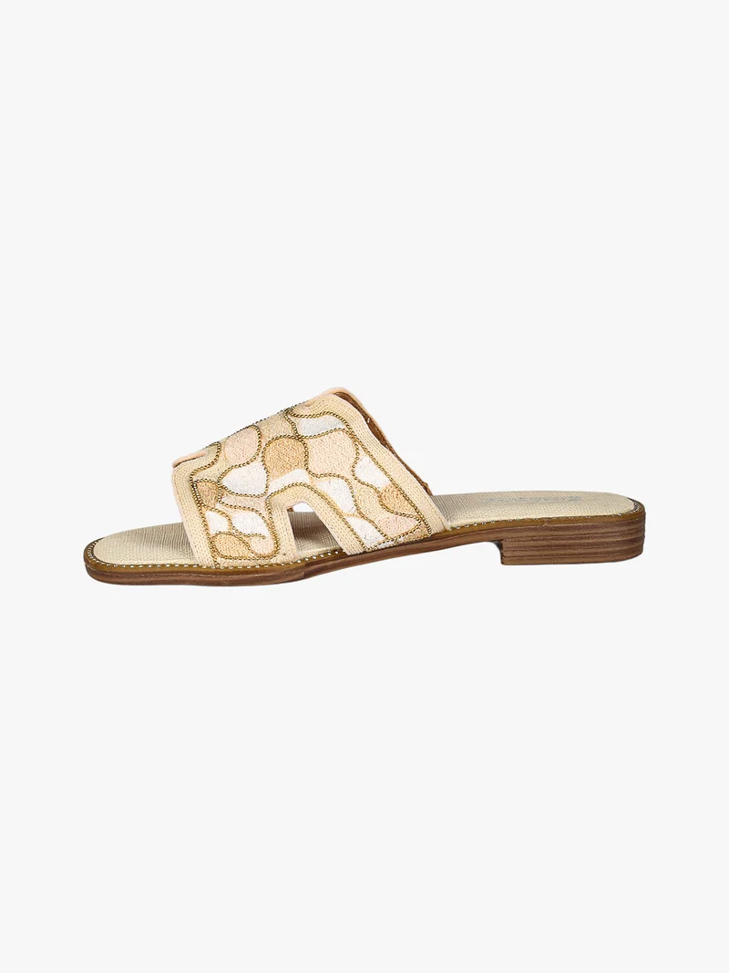 Ciabatte basse da donna con fascia in tessuto - beige