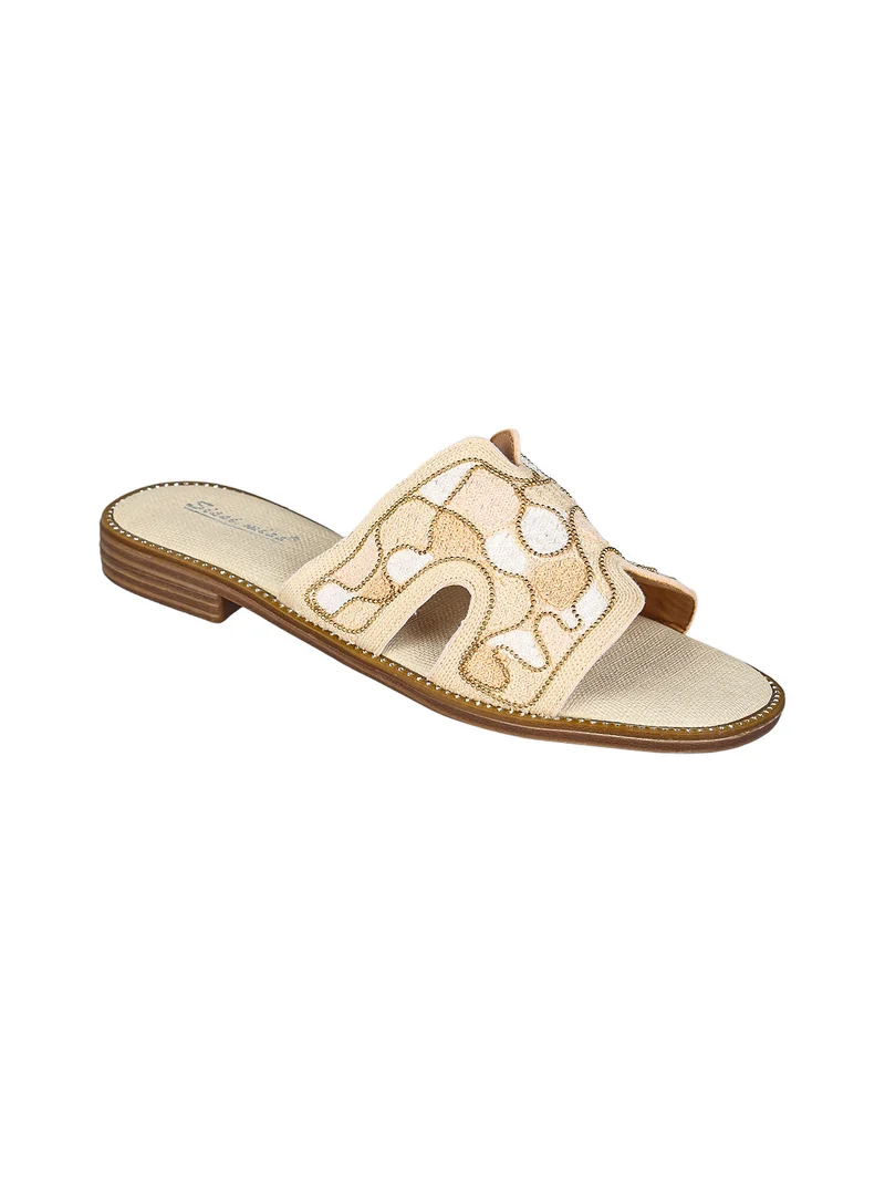 Ciabatte basse da donna con fascia in tessuto - beige