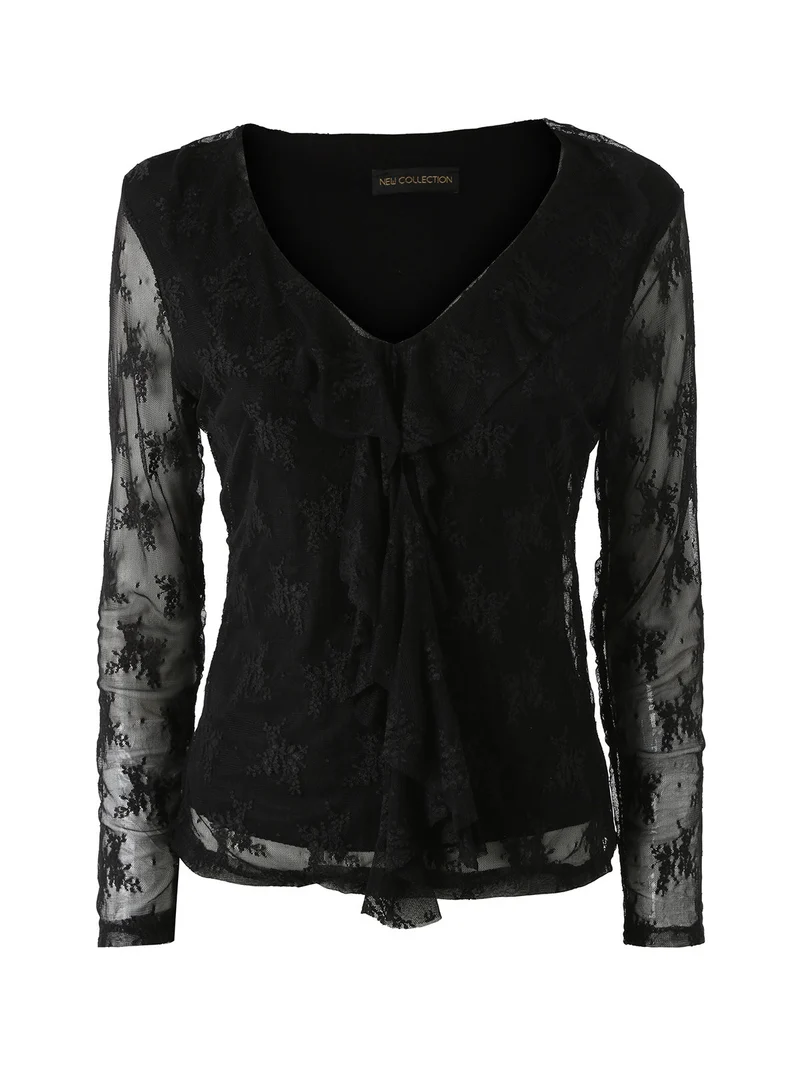Camicetta in pizzo da donna con scollo V - nero