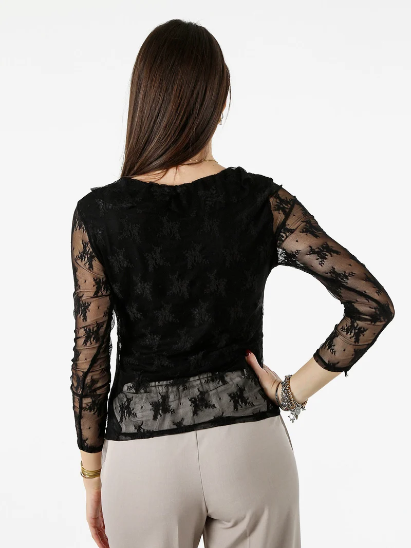 Camicetta in pizzo da donna con scollo V - nero