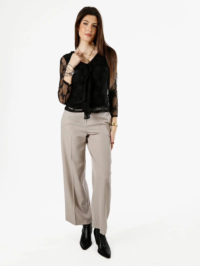 Camicetta in pizzo da donna con scollo V - nero
