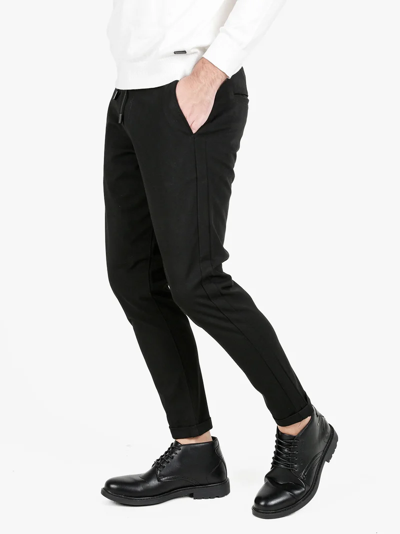 Pantaloni casual da uomo con coulisse - nero