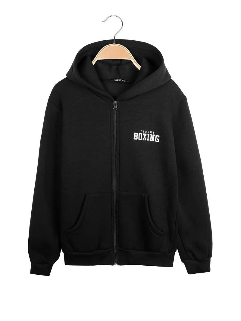 Felpa da ragazzo con cappuccio e zip - nero
